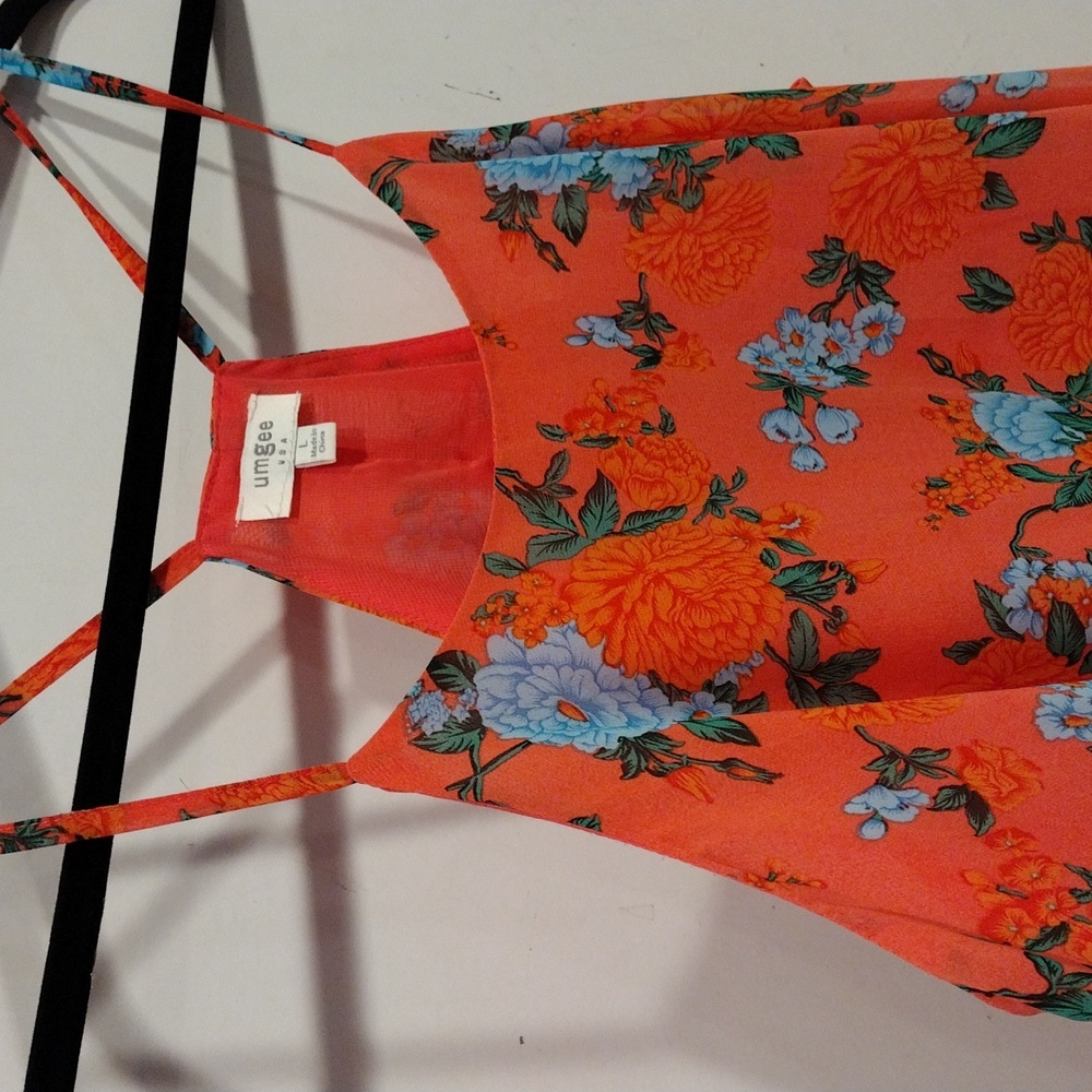Umgee Floral Spaghetti Strap Swing Tank w/Lace Hem Size L- Cottagecore Romantic - Picture 3 of 6